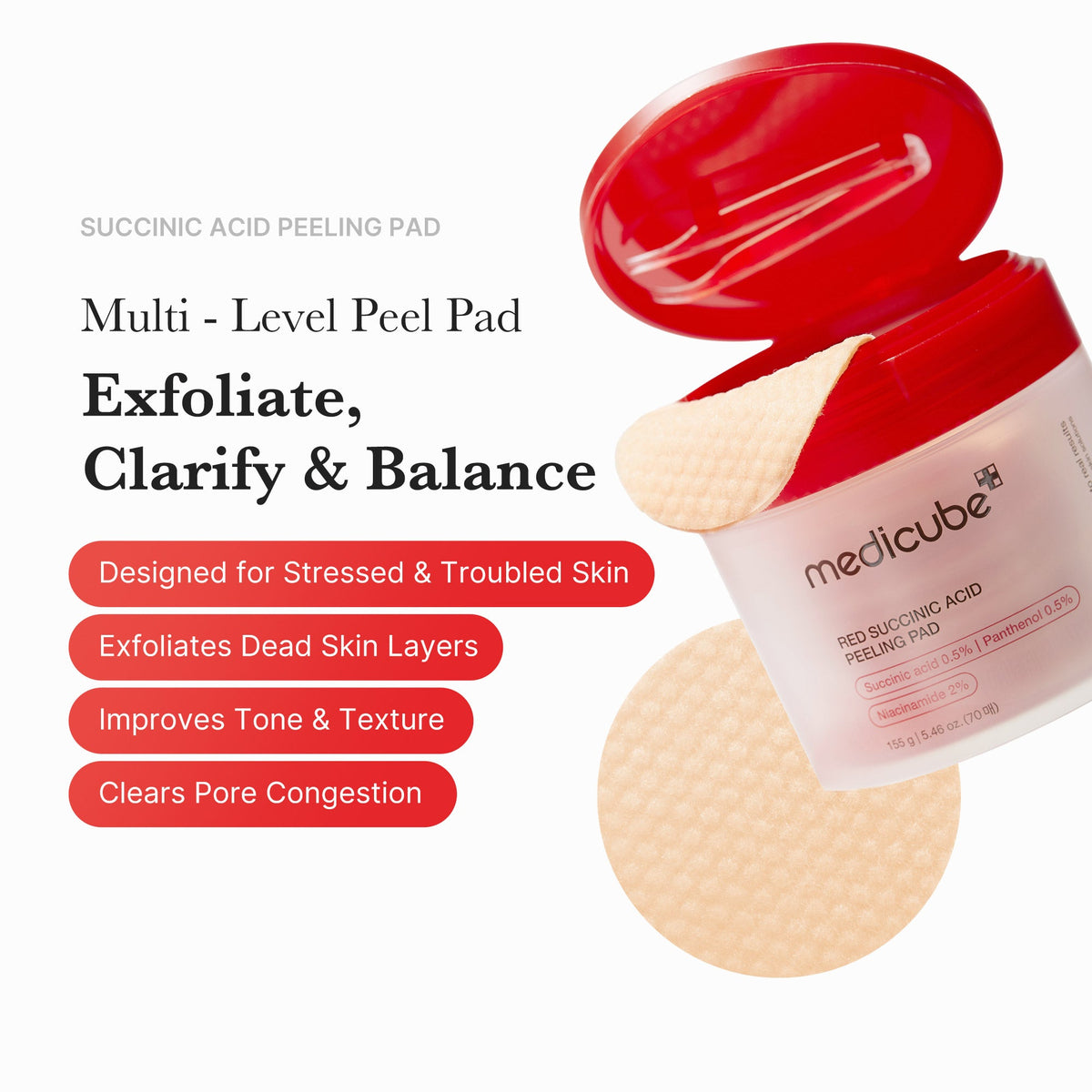 MEDICUBE Toner Pads de Ácido Succínico e Pantenol Red